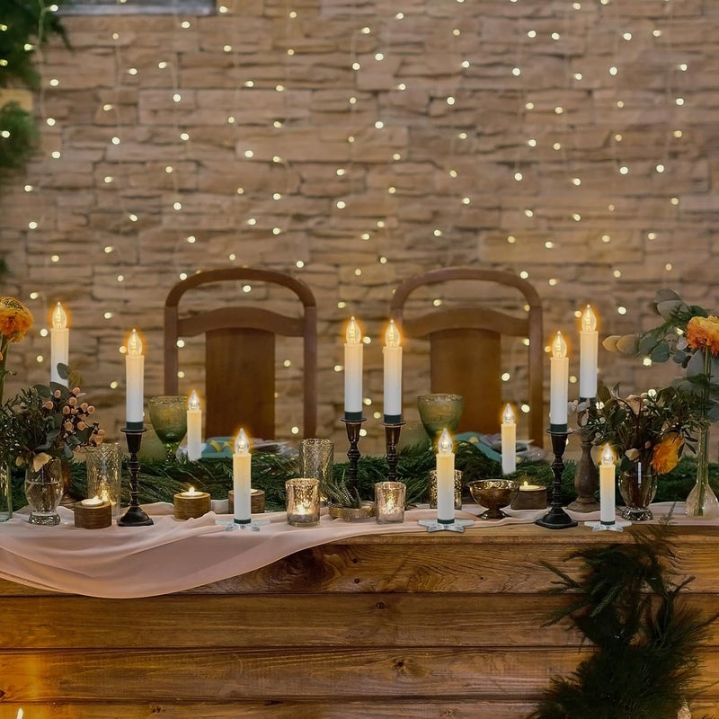 DRomance Christmas Tree Flameless Taper Candle Lights Battery Operated with 10-Key Remote and Timer, 10 Pack Plastic Flickering LED Taper Candles Multi-Using Home Garden Holiday Decor 3.4" - Image 3